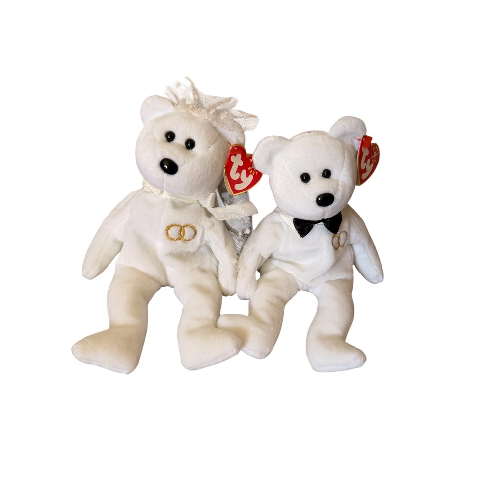 Ty Mr. and Mrs. Beanie‎ Babies Wedding Bear Set Plush Toys Bride and Groom